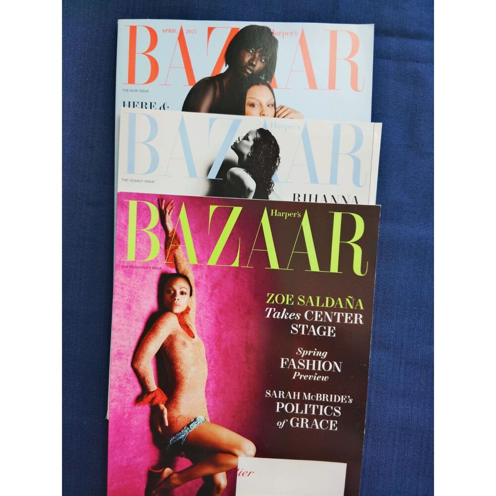 Lot of 3 Harper's Bazaar Magazine 2025 Rihanna Zoe Saldana